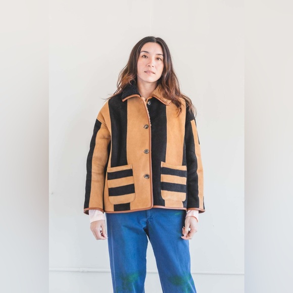 Cawley Studio Avis Sheepskin Stripe Jacket Coat S Handmade in England - Picture 14 of 16